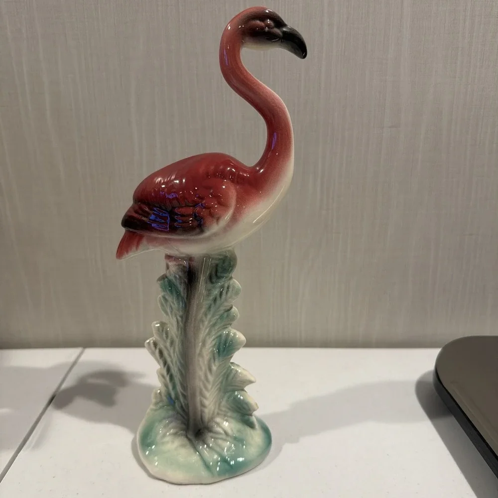 Vintage, mid-century Art Deco Style Pink Flamingo Ceramic‎ Figurine Flamingo